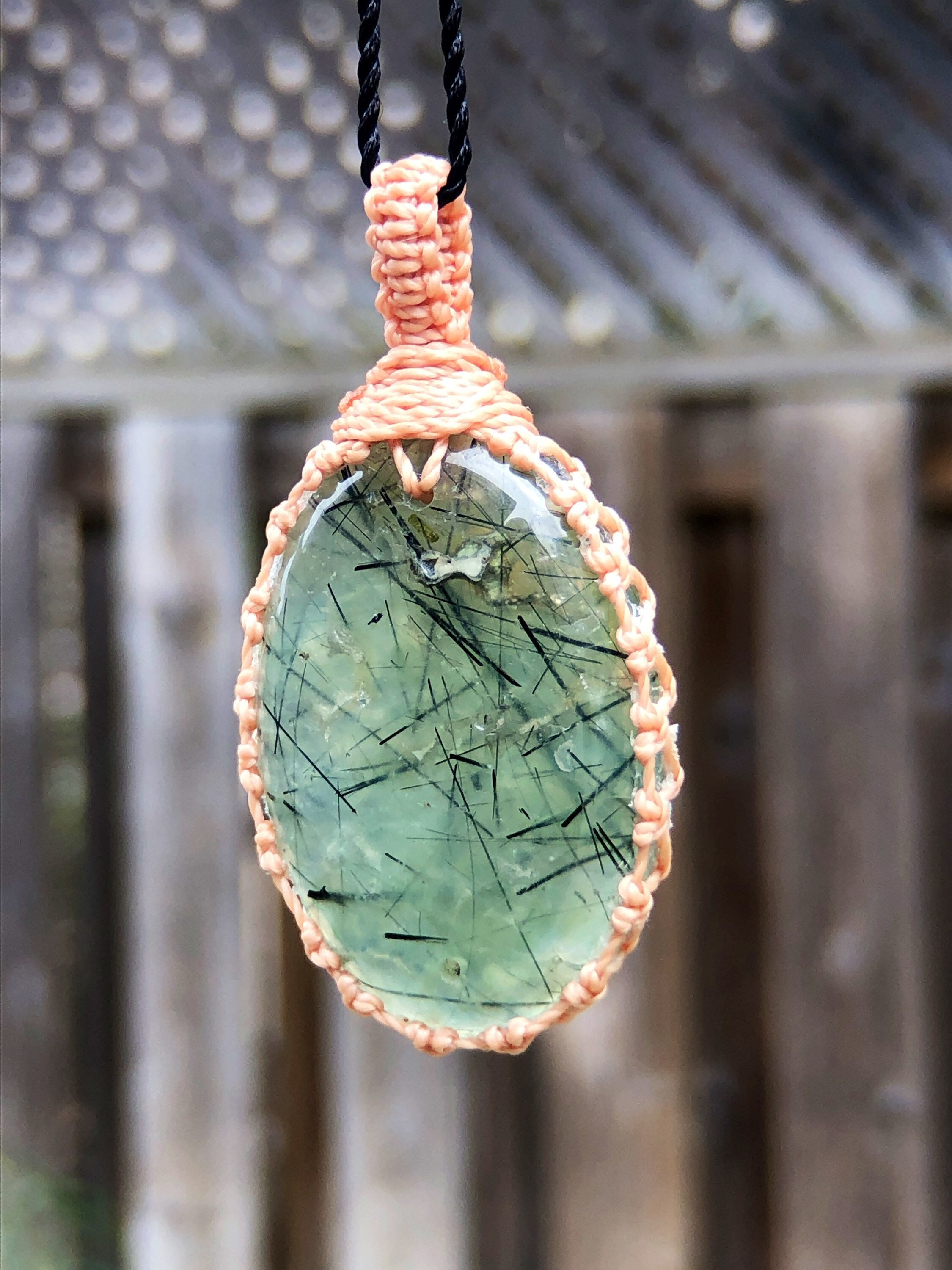 Prehnite Pendant Necklace, Prehnite Necklace For Women, Macrame Gemstone Pendant, Macrame Rock Necklace, Boho Jewelry,tribal Choker Necklace