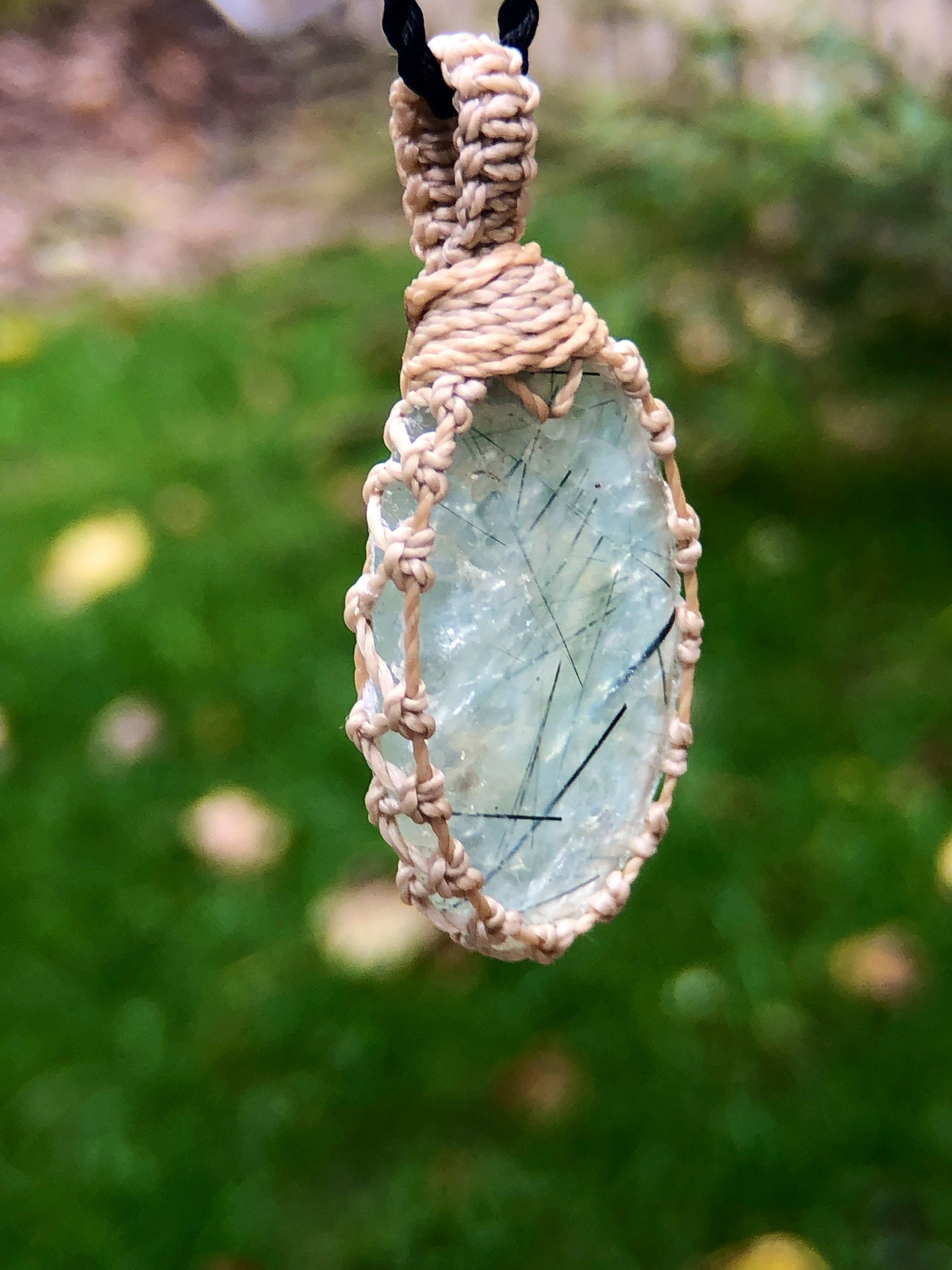 Prehnite Pendant Necklace, Prehnite Necklace For Women, Macrame Gemstone Pendant, Macrame Rock Necklace, Boho Jewelry,tribal Choker Necklace