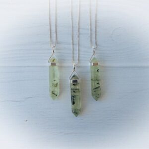 Prehnite Necklace Sterling Silver,  Genuine Prehnite with Epidote, Light Green Point Pendant