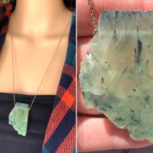 Raw Prehnite Necklace 14k Gold Or Silver, Rough Prehnite Pendant Necklace, Healing Crystal Jewelry, Natural Green Prehnite Stone Exact Stone