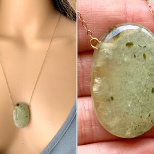 Raw Prehnite Necklace Gold Or Silver, Raw Prehnite Jewelry, Green Healing Crystal Necklace, Natural Prehnite Pendant Necklace, Actual Stone
