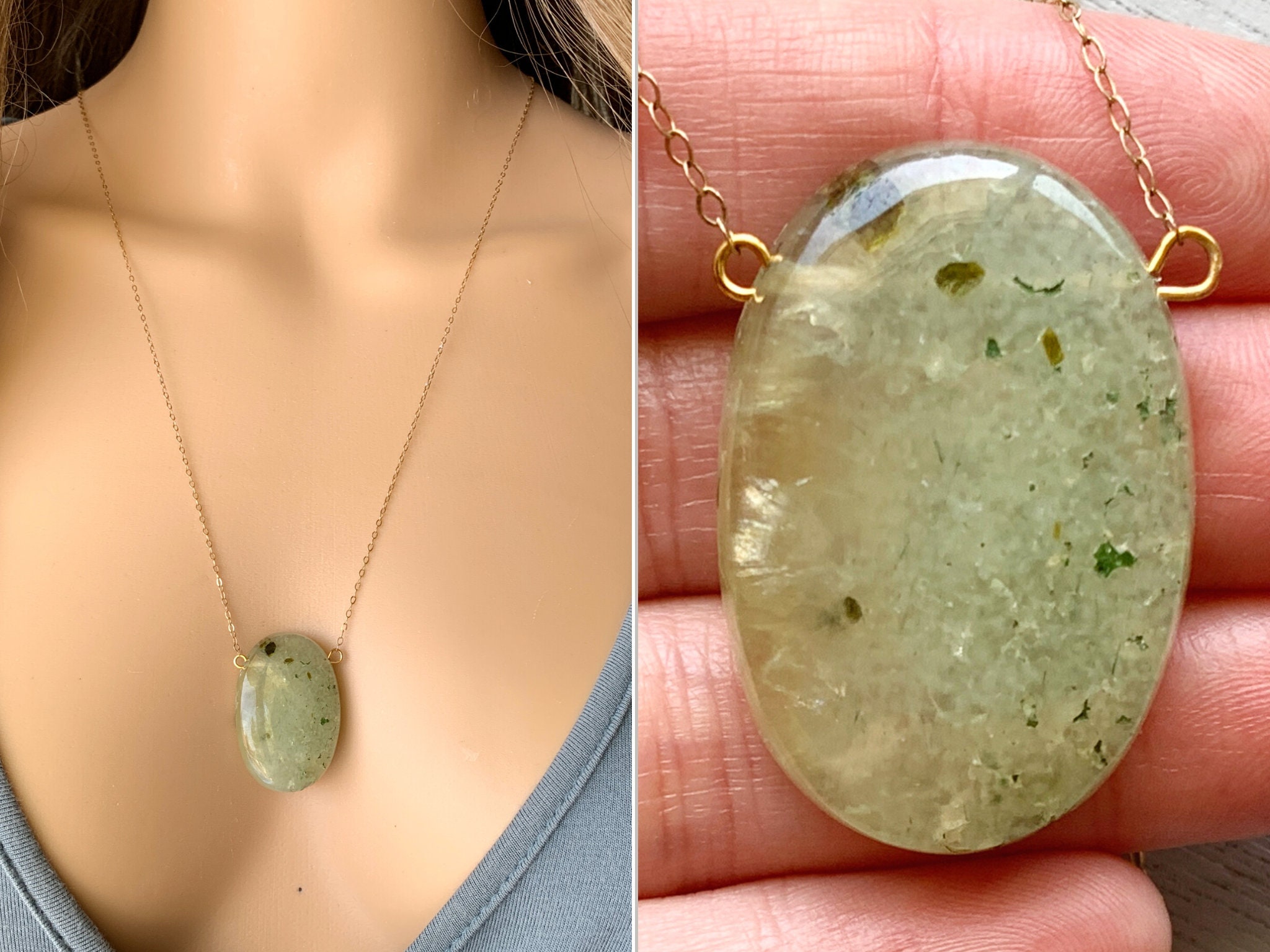 Raw Prehnite Necklace Gold Or Silver, Raw Prehnite Jewelry, Green Healing Crystal Necklace, Natural Prehnite Pendant Necklace, Actual Stone