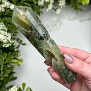 Prehnite With Epidote Double Terminated Point | 153g | - #1 (polished Green Crystal Tower, Healing Stone) Prehnite With Epidote Double Terminated Point | 153g | - #1 (polished Green Crystal Tower, Healing Stone)