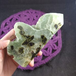 Prehnite With Epidote Half Raw Polished Point Crystal With Vugs Standing Stones Crystals Natural Unique Tower Mali Africa Prehnite With Epidote Half Raw Polished Point Crystal With Vugs Standing Stones Crystals Natural Unique Tower Mali Africa
