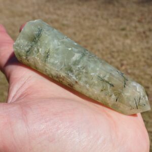 Prehnite with Epidote Inclusions Crystal Wand ~ 3.5" x 1.15" x 1" Inch ~ 3 oz. Prehnite with Epidote Inclusions Crystal Wand ~ 3.5" x 1.15" x 1" Inch ~ 3 oz.