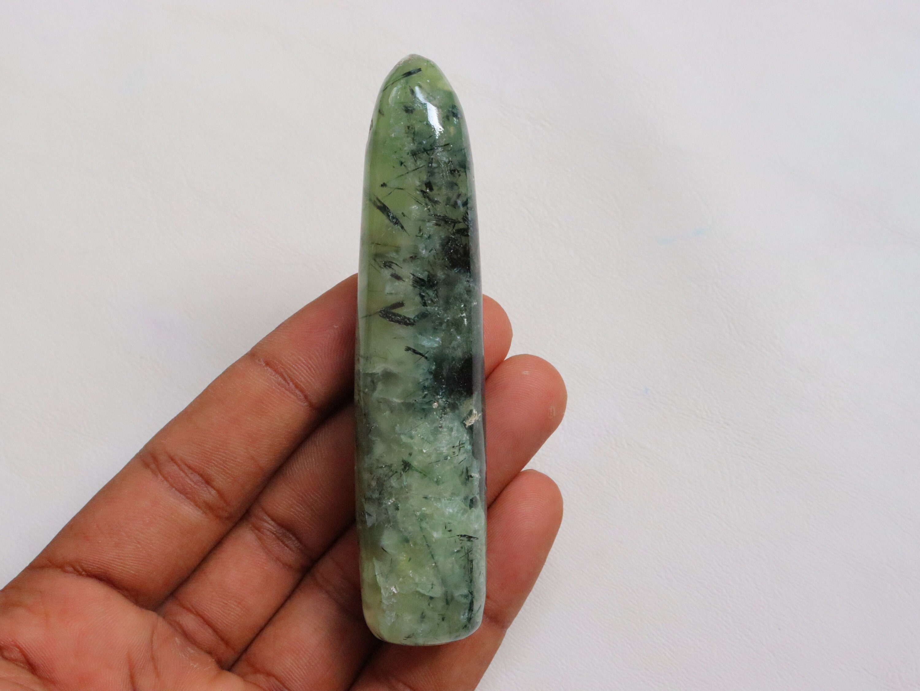 Prehnite With Epidote Wand Stone, Natural Prehnite Wand, Prehnite Stone, Heart Chakra, Meditation Stone, Gift For Her Prehnite Massage Stone Prehnite With Epidote Wand Stone, Natural Prehnite Wand, Prehnite Stone, Heart Chakra, Meditation Stone, Gift For Her Prehnite Massage Stone