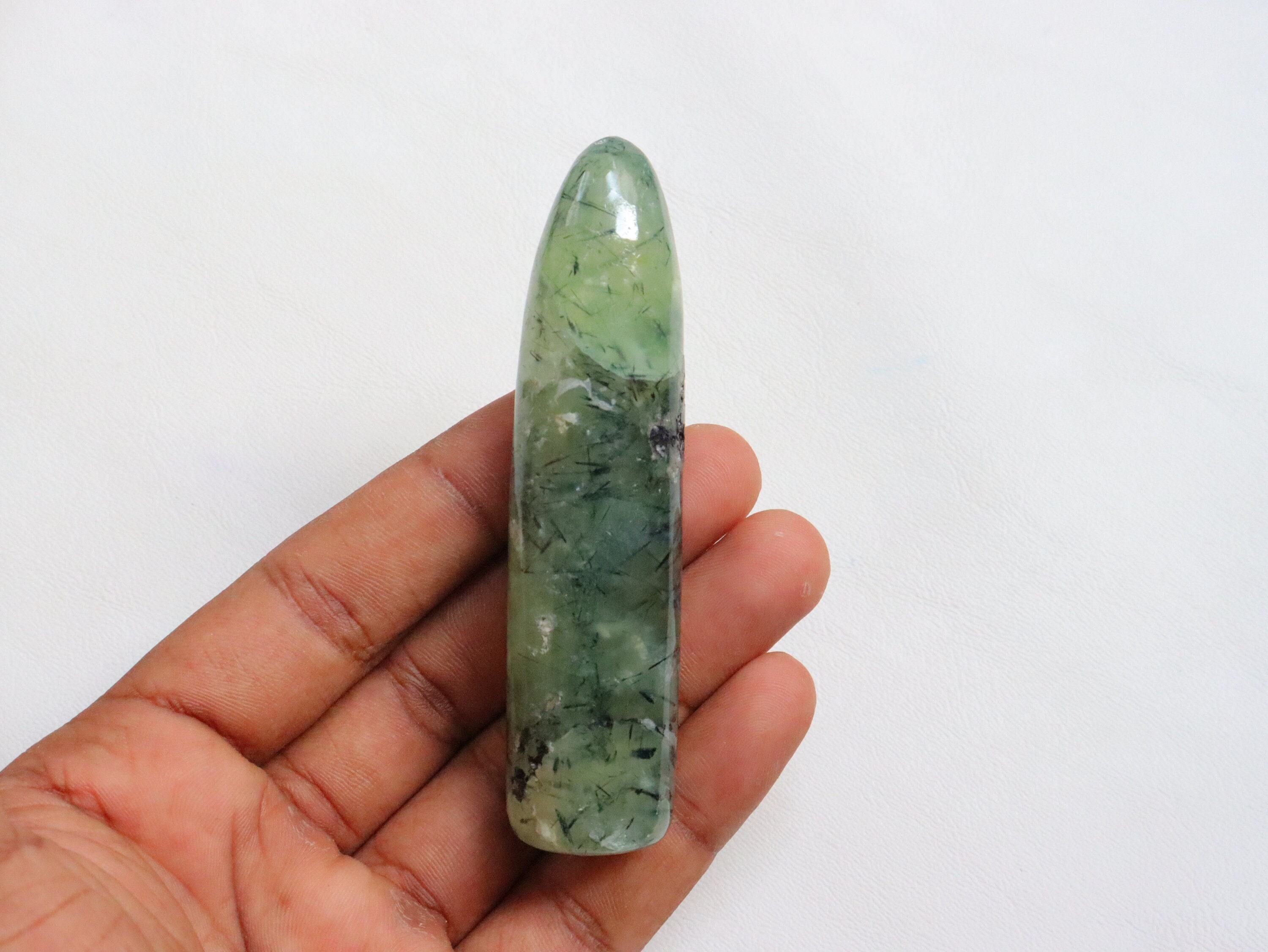 Prehnite With Epidote Wand Stone, Natural Prehnite Wand, Prehnite Stone, Heart Chakra, Meditation Stone, Gift For Her Prehnite Massage Stone