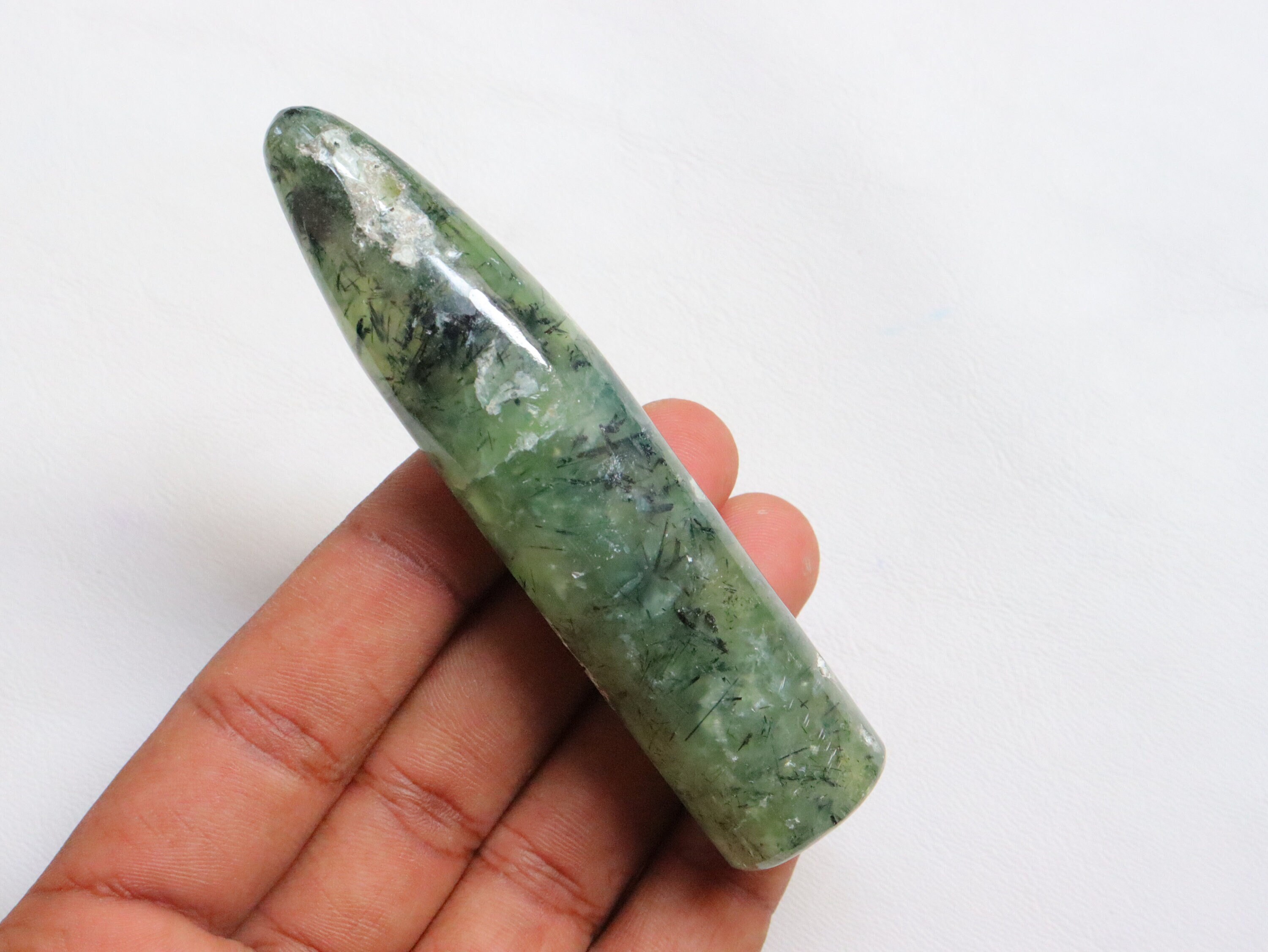 Prehnite With Epidote Wand Stone, Natural Prehnite Wand, Prehnite Stone, Heart Chakra, Meditation Stone, Gift For Her Prehnite Massage Stone Prehnite With Epidote Wand Stone, Natural Prehnite Wand, Prehnite Stone, Heart Chakra, Meditation Stone, Gift For Her Prehnite Massage Stone
