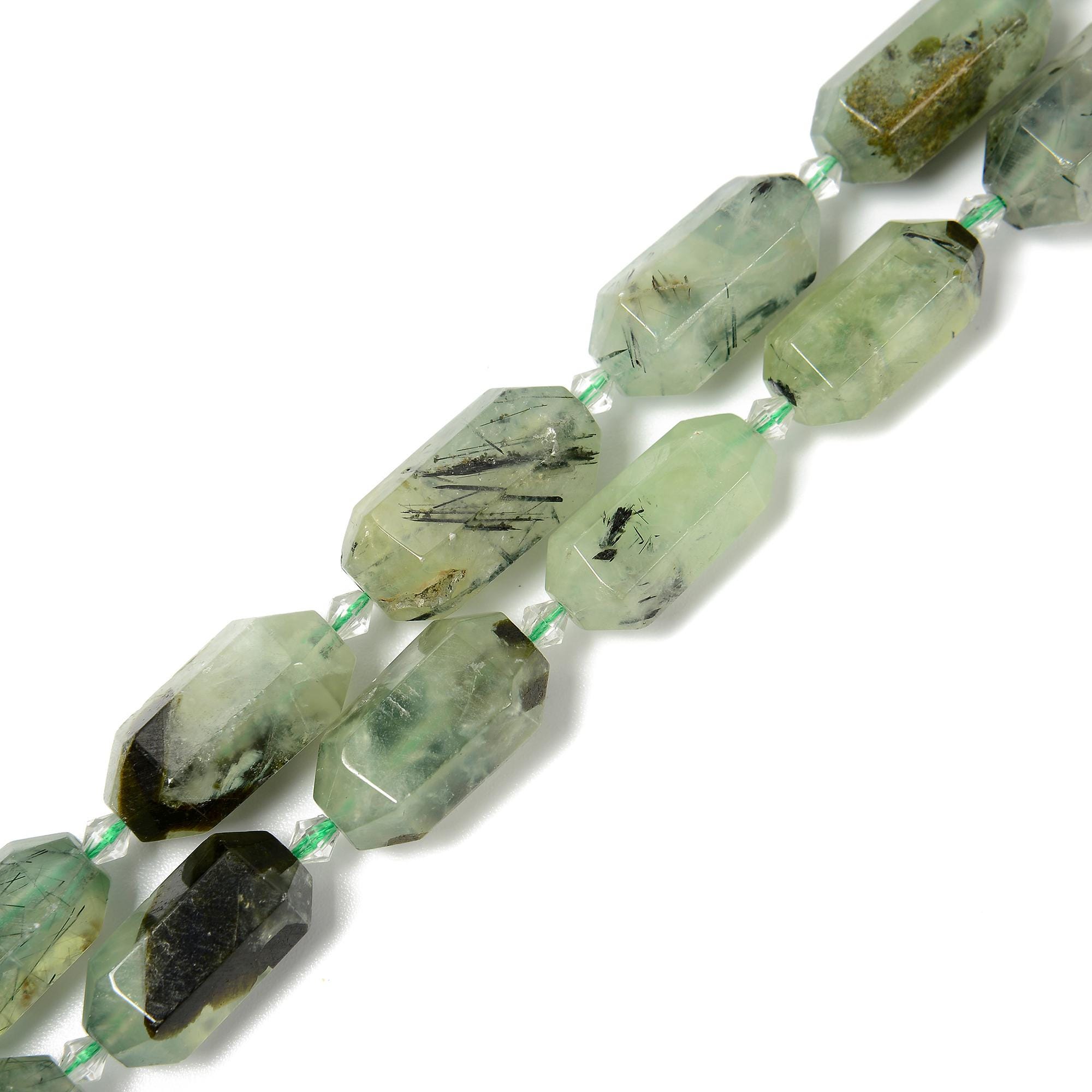 Natural Prehnite Prism Cut Double Point Bead Size 15x25mm 15.5'' Strand Natural Prehnite Prism Cut Double Point Bead Size 15x25mm 15.5'' Strand