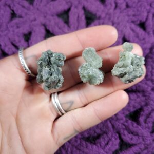 3 Prehnite Cluster Crystal Stones Dark Green Shiny Rough broomstick specimen Imilchil Morocco bulk set of three gridding