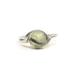 Prehnite .999 Fine Silver Wire Wrapped Ring Prehnite .999 Fine Silver Wire Wrapped Ring