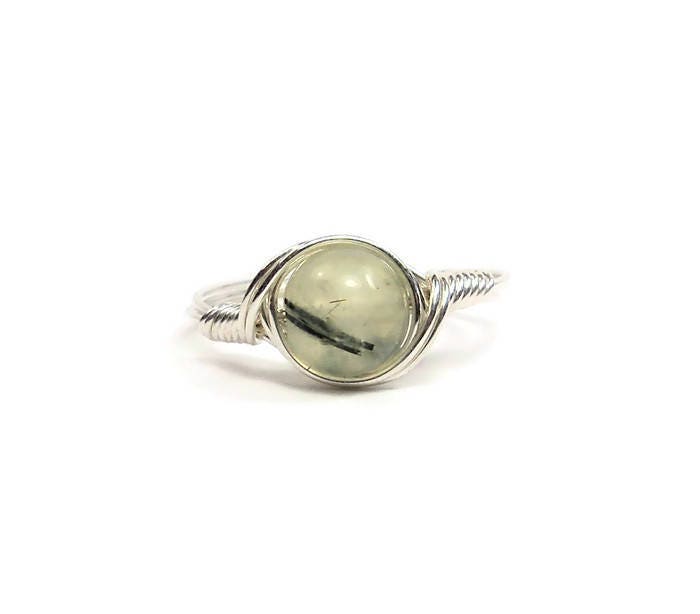 Prehnite .999 Fine Silver Wire Wrapped Ring