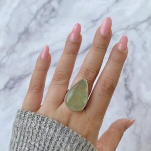 Prehnite Adjustable Ring / 925 Sterling Silver / Healing Gemstone / Gifts for her / Pear Cab / Prehnite Jewellery / Statement Ring PRN-R-30. Prehnite Adjustable Ring / 925 Sterling Silver / Healing Gemstone / Gifts for her / Pear Cab / Prehnite Jewellery / Statement Ring PRN-R-30.