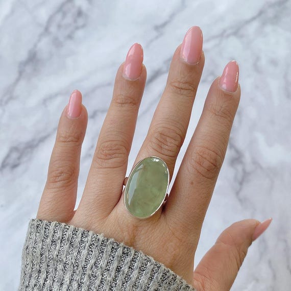 Prehnite Adjustable Ring / 925 Sterling Silver / Healing Gemstone / Gifts For Her / Oval Cab / Prehnite Jewellery / Statement Ring Prn-r-31. Prehnite Adjustable Ring / 925 Sterling Silver / Healing Gemstone / Gifts For Her / Oval Cab / Prehnite Jewellery / Statement Ring Prn-r-31.