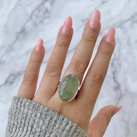 Prehnite Adjustable Ring / 925 Sterling Silver / Healing Gemstone / Gifts For Her / Oval Cab / Prehnite Jewellery / Statement Ring Prn-r-23. Prehnite Adjustable Ring / 925 Sterling Silver / Healing Gemstone / Gifts For Her / Oval Cab / Prehnite Jewellery / Statement Ring Prn-r-23.