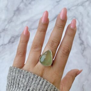 Prehnite Adjustable Ring / 925 Sterling Silver / Healing Gemstone / Gifts for her / Pear Cab / Prehnite Jewellery / Statement Ring PRN-R-2. Prehnite Adjustable Ring / 925 Sterling Silver / Healing Gemstone / Gifts for her / Pear Cab / Prehnite Jewellery / Statement Ring PRN-R-2.