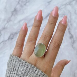Prehnite Adjustable Ring / 925 Sterling Silver / Healing Gemstone / Gifts for her / Oval Cab / Prehnite Jewellery / Statement Ring PRN-R-3. Prehnite Adjustable Ring / 925 Sterling Silver / Healing Gemstone / Gifts for her / Oval Cab / Prehnite Jewellery / Statement Ring PRN-R-3.