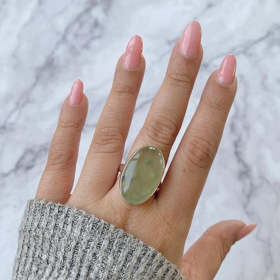 Prehnite Adjustable Ring / 925 Sterling Silver / Healing Gemstone / Gifts For Her / Oval Cab / Prehnite Jewellery / Statement Ring Prn-r-32.