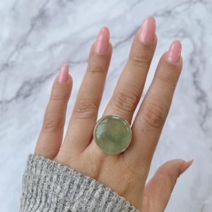 Prehnite Adjustable Ring / 925 Sterling Silver / Healing Gemstone / Gifts for her / Round Cab / Prehnite Jewelry / Statement Ring PRN-R-33. Prehnite Adjustable Ring / 925 Sterling Silver / Healing Gemstone / Gifts for her / Round Cab / Prehnite Jewelry / Statement Ring PRN-R-33.
