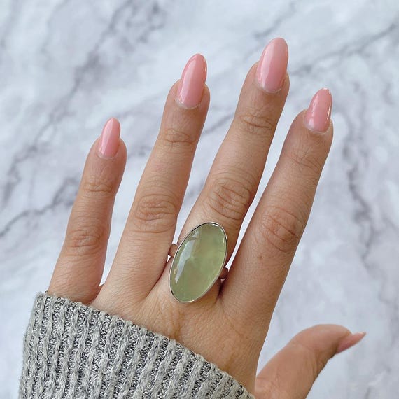 Prehnite Adjustable Ring / 925 Sterling Silver / Healing Gemstone / Gifts For Her / Oval Cab / Prehnite Jewellery / Statement Ring Prn-r-6.