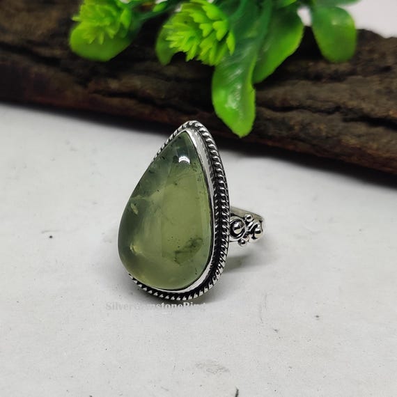 Dainty Prehnite Ring: Solid 925 Sterling Silver, Engagement Jewelry Dainty Prehnite Ring: Solid 925 Sterling Silver, Engagement Jewelry