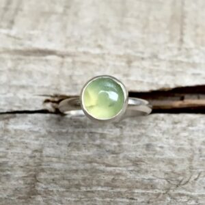 Elegant Minimalist Round Apple Green Prehnite Solitaire Ring
