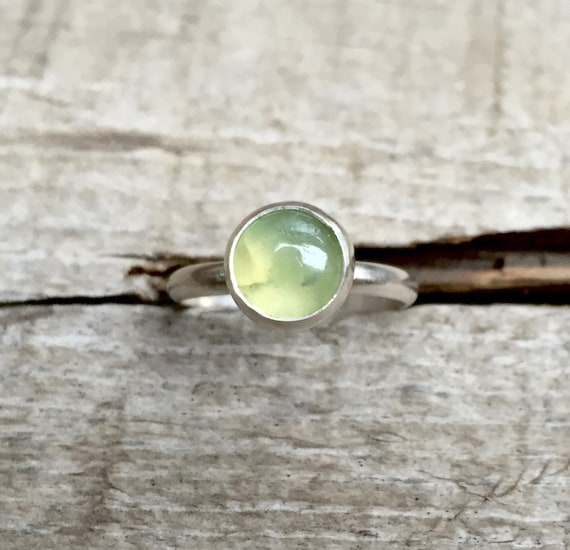 Elegant Minimalist Round Apple Green Prehnite Solitaire Ring
