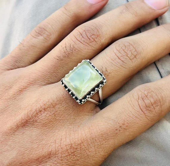 Natural Prehnite Ring, 925 Sterling Silver, Handmade Women Ring, Birthstone Ring, Gift For Love