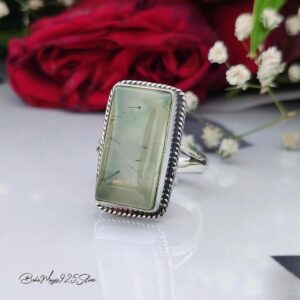 Genuine Prehnite Ring - 925 Sterling Silver Women Jewelry - Rectangular Gemstone Handmade Statement Piece Genuine Prehnite Ring - 925 Sterling Silver Women Jewelry - Rectangular Gemstone Handmade Statement Piece