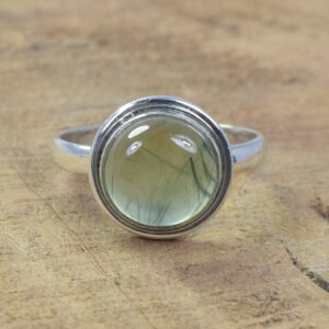 Green Prehnite Ring, 925 Sterling Silver, Round Gemstone Green Prehnite Ring, 925 Sterling Silver, Round Gemstone