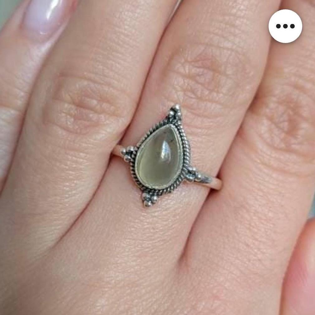 Green Prehnite 925 Sterling Silver Pear Shape Ring