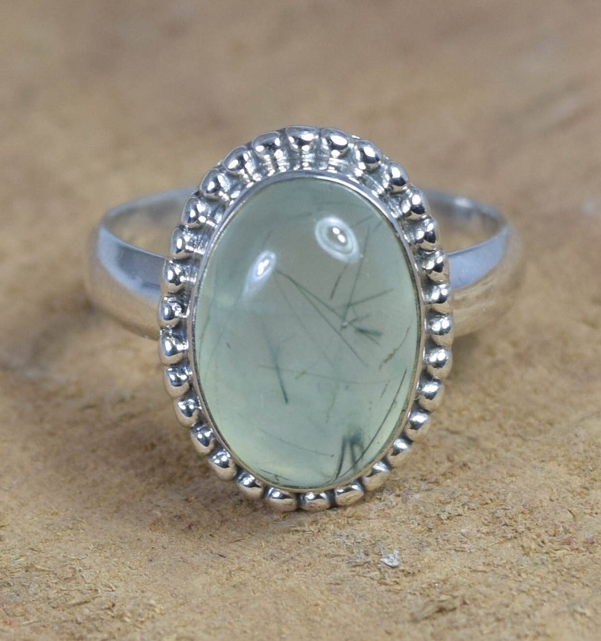 Green Prehnite Gemstone Ring: 925 Sterling Silver, June Birthstone, Size Us 5