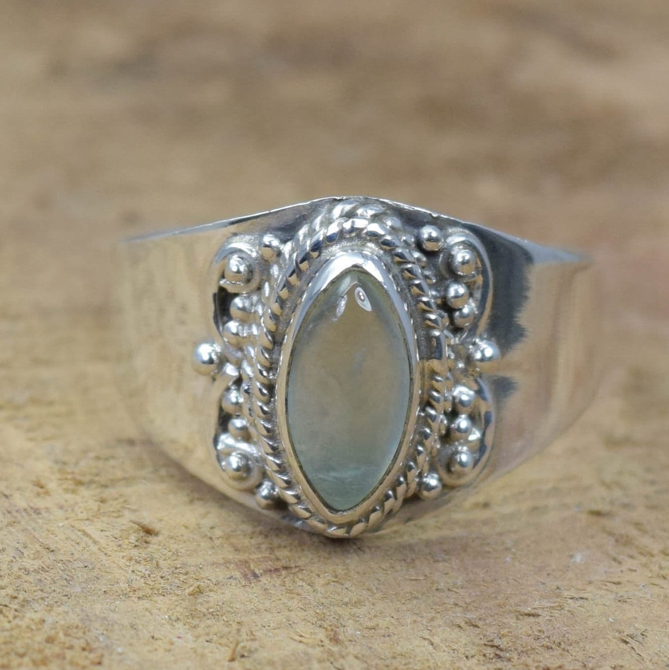Green Prehnite Ring: Marquise 925 Sterling Silver Gemstone Jewelry