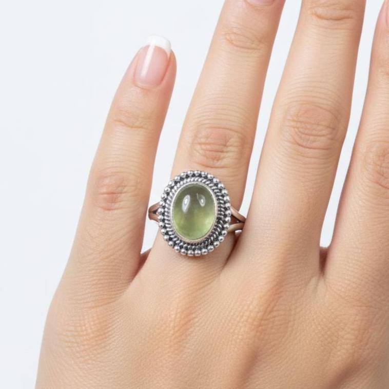 Green Prehnite Ring: Oval Sterling Silver Gemstone, June Birthstone