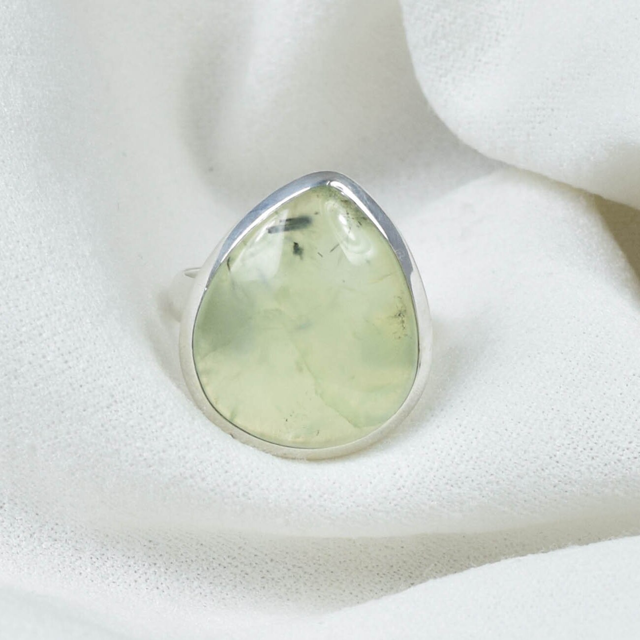 Green Prehnite Pear Ring: 925 Sterling Silver Gemstone, Us Size 8 Green Prehnite Pear Ring: 925 Sterling Silver Gemstone, Us Size 8