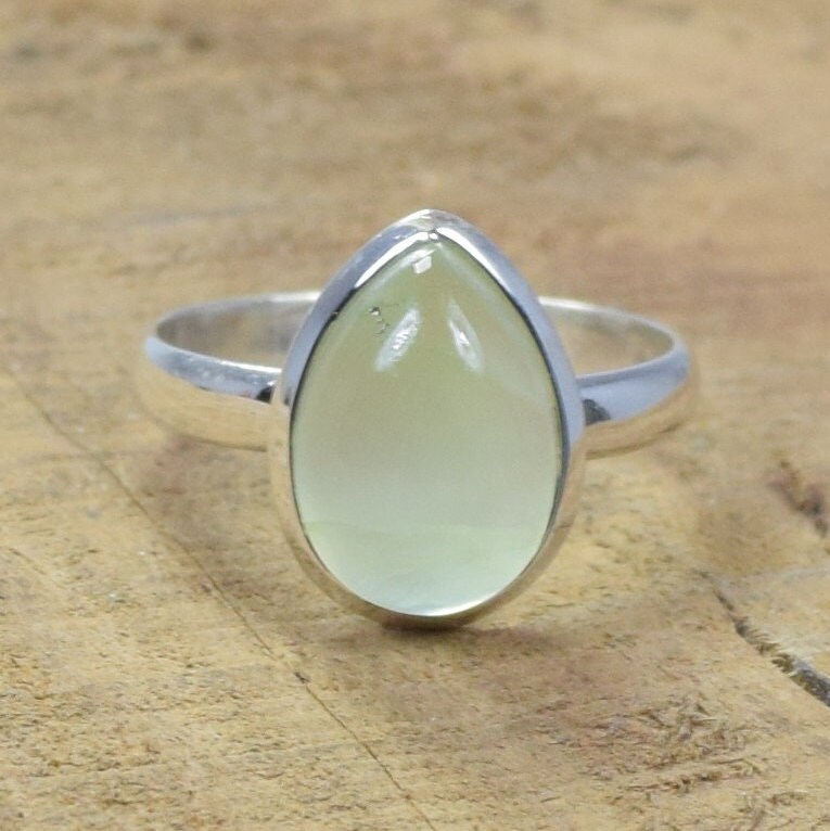 Green Prehnite Pear Ring: 925 Sterling Silver Gemstone, June Birthstone, Us Size 9 Green Prehnite Pear Ring: 925 Sterling Silver Gemstone, June Birthstone, Us Size 9