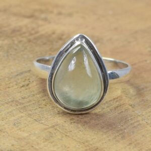 Green Prehnite Pear Ring: 925 Sterling Silver Gemstone Jewelry Green Prehnite Pear Ring: 925 Sterling Silver Gemstone Jewelry
