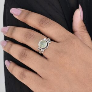 Green Prehnite Silver Ring For Her, Womens Natural Gemstone Ring, 925 Sterling Silver Jewellery, Anniversary Gifts For Wife, Solitaire Ring Green Prehnite Silver Ring For Her, Womens Natural Gemstone Ring, 925 Sterling Silver Jewellery, Anniversary Gifts For Wife, Solitaire Ring