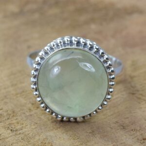 Green Prehnite Sterling Silver Ring: Round Gemstone Jewelry Green Prehnite Sterling Silver Ring: Round Gemstone Jewelry