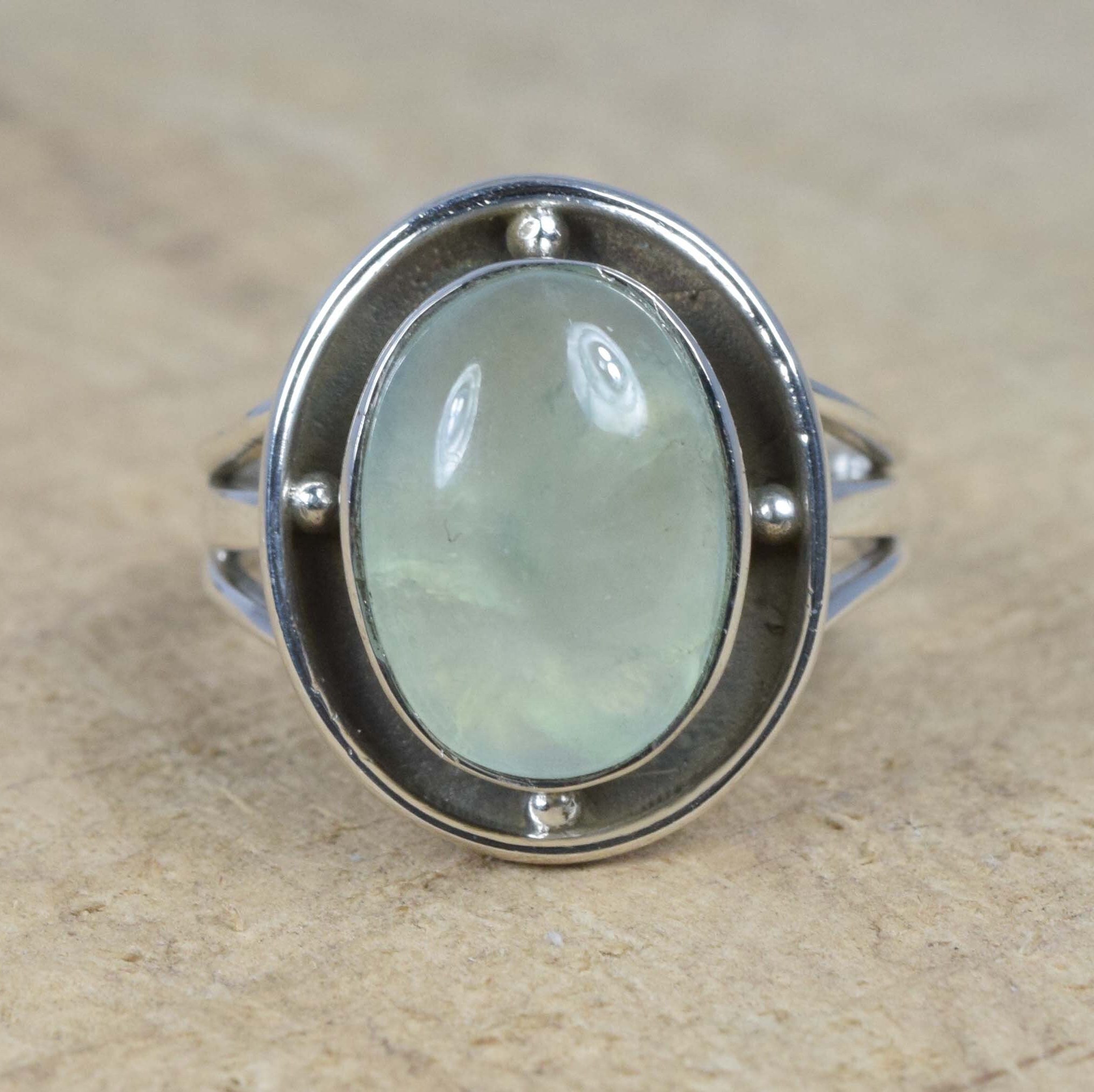 Green Prehnite Sterling Silver Ring: Handmade Oval Gemstone Jewelry Green Prehnite Sterling Silver Ring: Handmade Oval Gemstone Jewelry