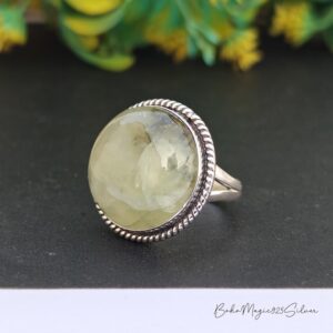 Handmade Prehnite Gemstone Ring: 925 Sterling Silver Dainty Jewelry Handmade Prehnite Gemstone Ring: 925 Sterling Silver Dainty Jewelry