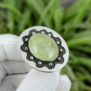 Handmade Prehnite Ring: Oval Gemstone, 925 Sterling Silver, Size 7.25 Handmade Prehnite Ring: Oval Gemstone, 925 Sterling Silver, Size 7.25