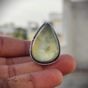Handmade Pear Prehnite Sterling Silver Ring: Boho Statement Jewelry Handmade Pear Prehnite Sterling Silver Ring: Boho Statement Jewelry