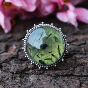 Handmade Round Prehnite Ring: 925 Sterling Silver Boho Jewelry Handmade Round Prehnite Ring: 925 Sterling Silver Boho Jewelry