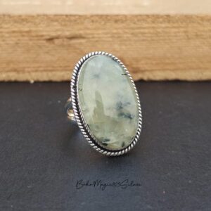 Handmade Prehnite Sterling Silver Ring: Boho Statement Jewelry Handmade Prehnite Sterling Silver Ring: Boho Statement Jewelry