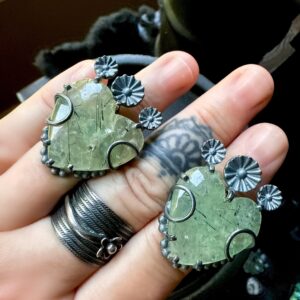 Prehnite Heart Ring: Blackened Sterling Silver, Green Stone Jewelry Prehnite Heart Ring: Blackened Sterling Silver, Green Stone Jewelry