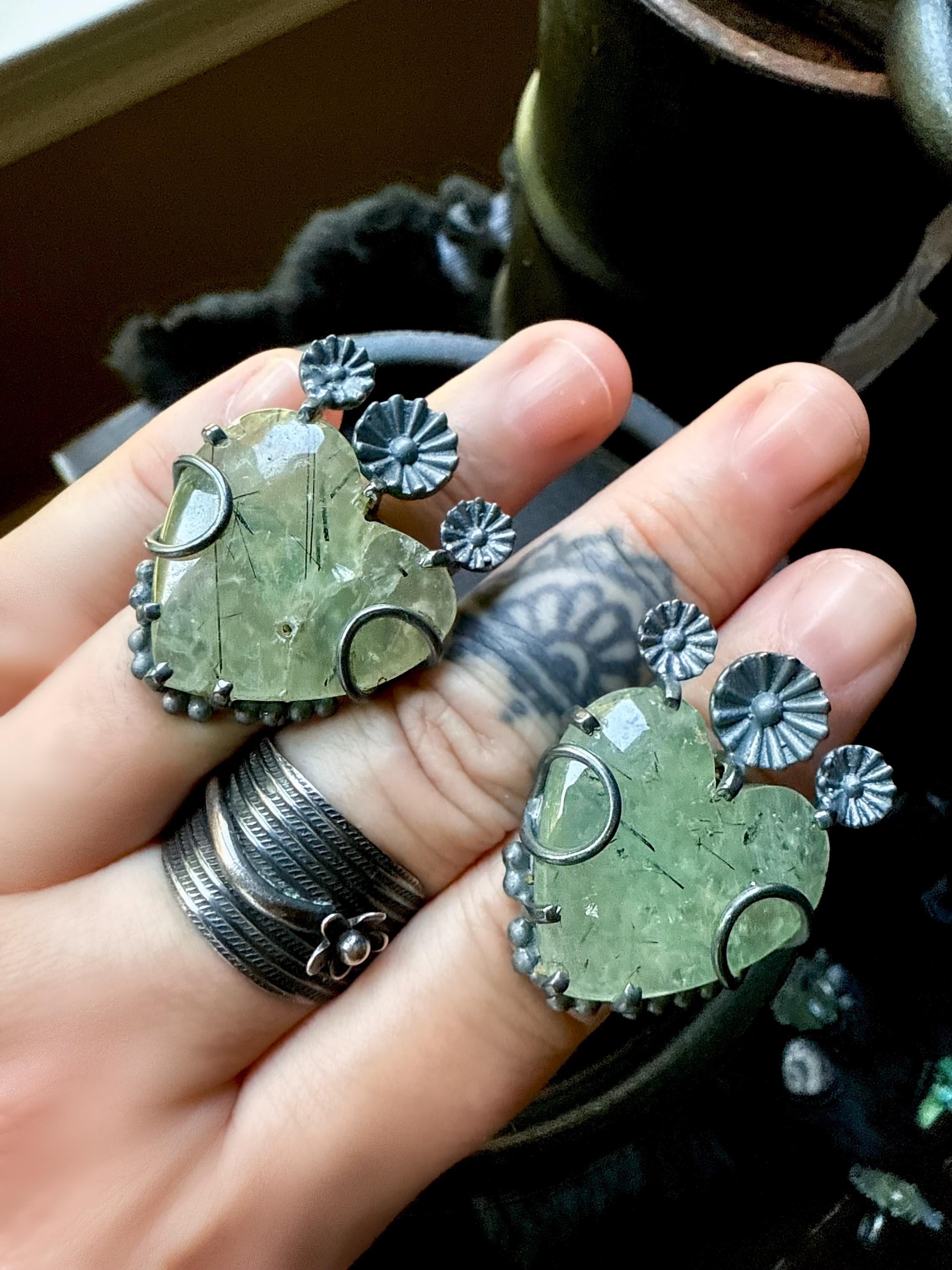 Prehnite Heart Ring: Blackened Sterling Silver, Green Stone Jewelry Prehnite Heart Ring: Blackened Sterling Silver, Green Stone Jewelry