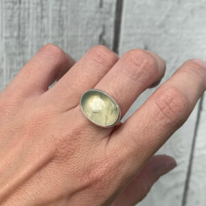 Large Oval Apple Green Prehnite Semi Precious Stone Sterling Silver Ring , Green Gemstone Ring , Prehnite Ring , Love Stone , Gifts For Her