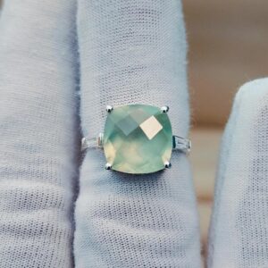 Natural Prehnite Ring, Cushion Cut Prehnite Ring, 925 Sterling Silver Ring, Checkerboard Cut Prehnite Ring, Prehnite Ring For Gift Natural Prehnite Ring, Cushion Cut Prehnite Ring, 925 Sterling Silver Ring, Checkerboard Cut Prehnite Ring, Prehnite Ring For Gift