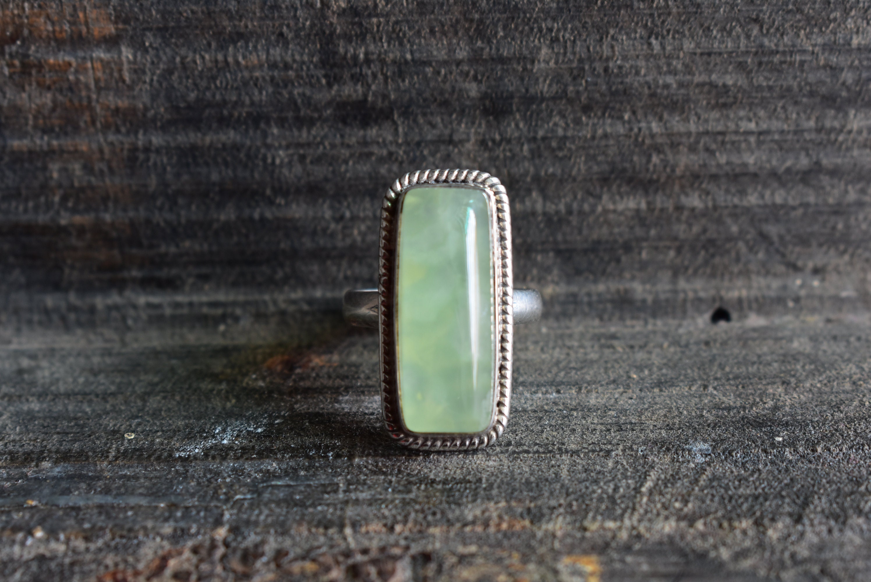 Natural Green Prehnite 925 Silver Ring, Aaa Gemstone